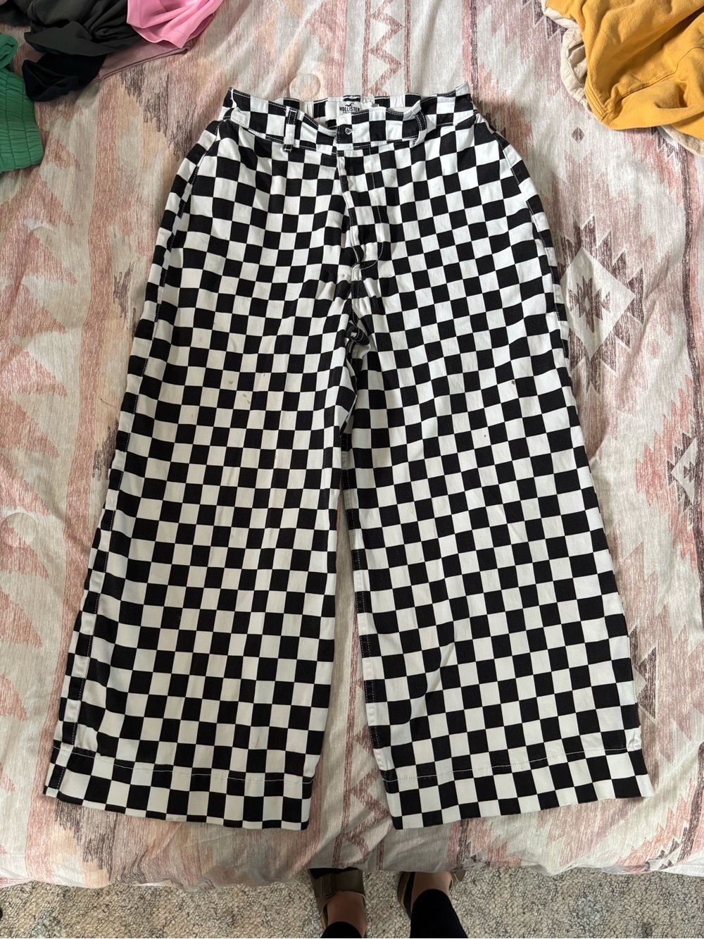 Hollister Black & White Checkerboard Wide-Leg Kids Sweatpants